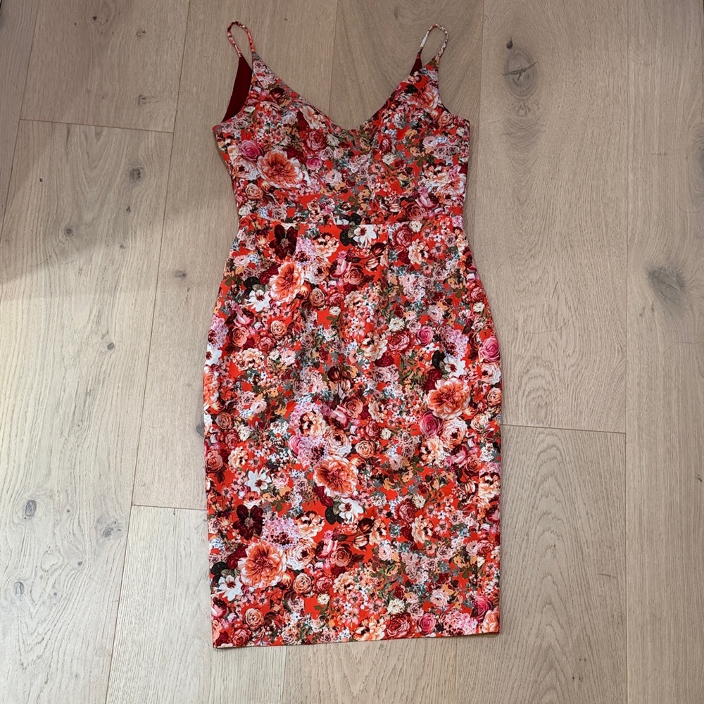 Black Halo Floral Midi Dress - Red and Pink